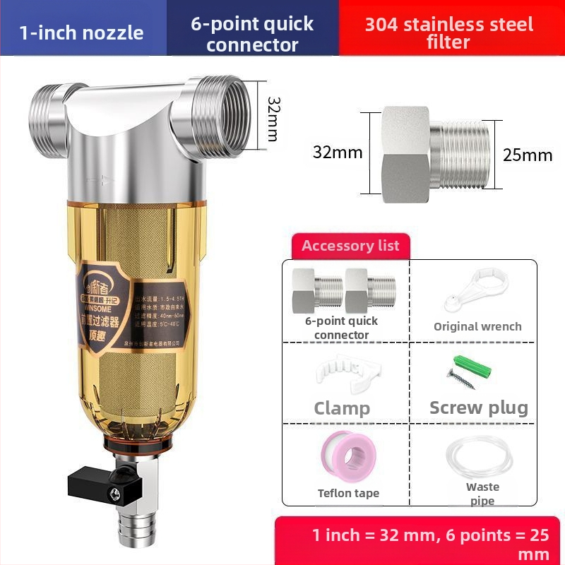 Priešfiltras centrinio namų vandens filtravimo su atgalinio plovimo sistema – nerūdijančio plieno filtras, keičiamas filtravimo elementas, šalina rūdą ir nuosėdas