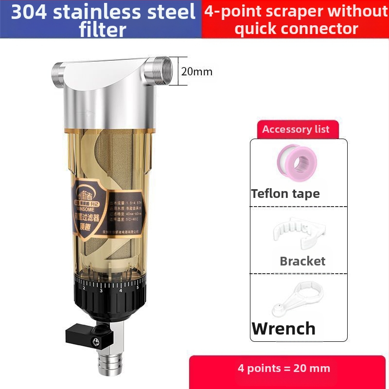 Priešfiltras centrinio namų vandens filtravimo su atgalinio plovimo sistema – nerūdijančio plieno filtras, keičiamas filtravimo elementas, šalina rūdą ir nuosėdas