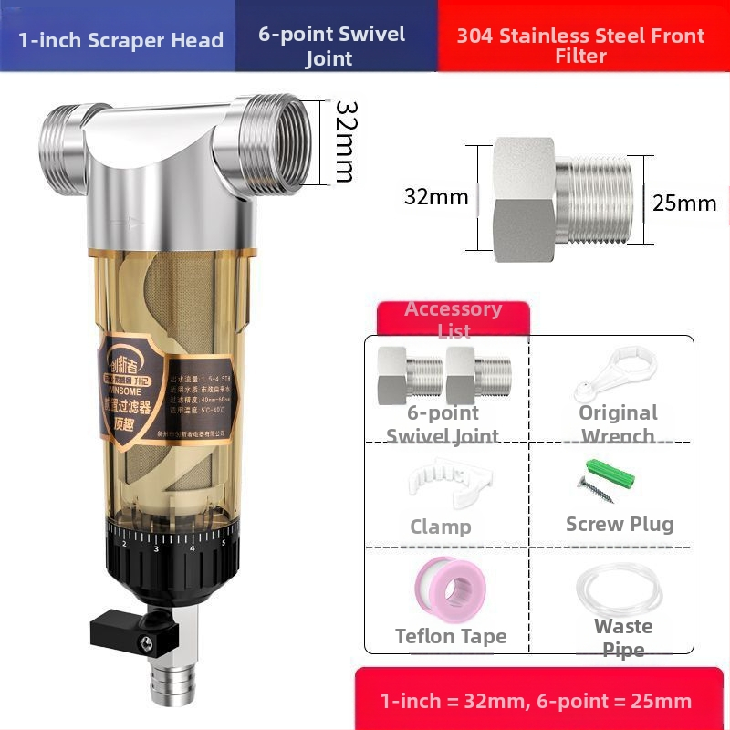 Priešfiltras centrinio namų vandens filtravimo su atgalinio plovimo sistema – nerūdijančio plieno filtras, keičiamas filtravimo elementas, šalina rūdą ir nuosėdas