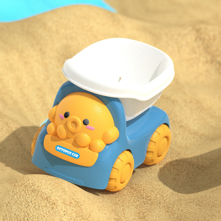 Paplūdimių smėlio žaidimų komplektas su sulankstomu kibiru, kastuvu ir smėlio laikrodžio priedais – iš plastiko, vaikams 4–6 metų