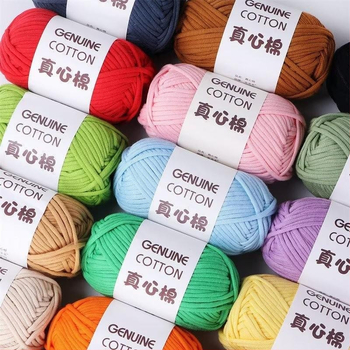 DIY Bareļa diegs adīšanai - daļēji ķemmēta kokvilna, vītota ar vrpcu, kodols piepildīts tukšā kokvilnā