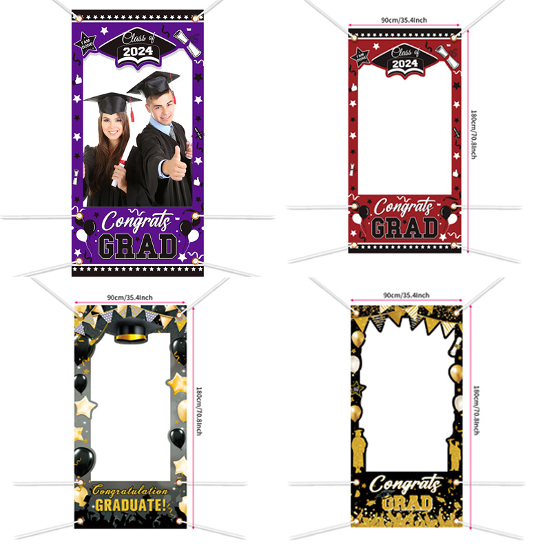 Absolventų iškirptinis durų fotobanneris — poliesteris, vakarėlių stilius, nuotraukų rėmo baneris, vietos dekoravimo rekvizitai