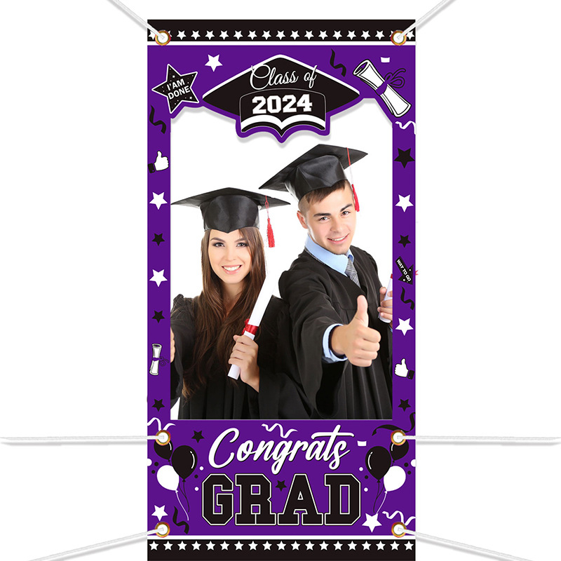 Absolventų iškirptinis durų fotobanneris — poliesteris, vakarėlių stilius, nuotraukų rėmo baneris, vietos dekoravimo rekvizitai