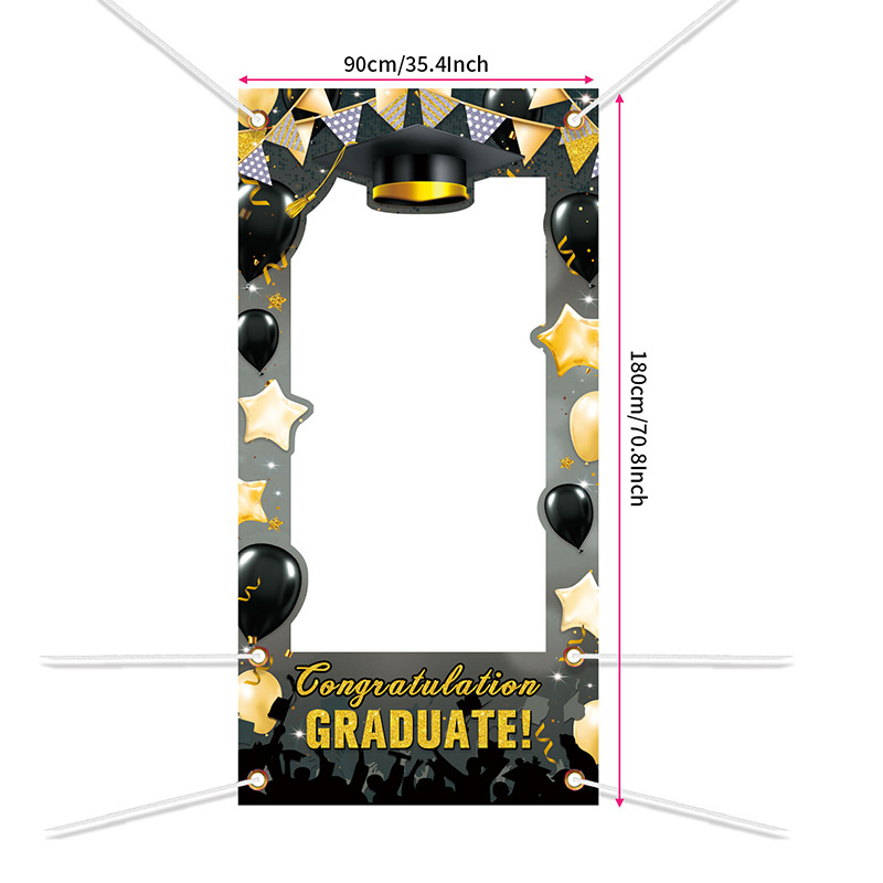 Absolventų iškirptinis durų fotobanneris — poliesteris, vakarėlių stilius, nuotraukų rėmo baneris, vietos dekoravimo rekvizitai