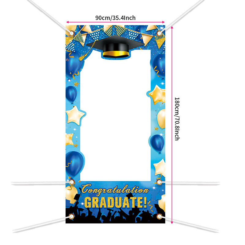 Absolventų iškirptinis durų fotobanneris — poliesteris, vakarėlių stilius, nuotraukų rėmo baneris, vietos dekoravimo rekvizitai