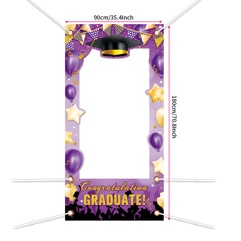 Absolventų iškirptinis durų fotobanneris — poliesteris, vakarėlių stilius, nuotraukų rėmo baneris, vietos dekoravimo rekvizitai