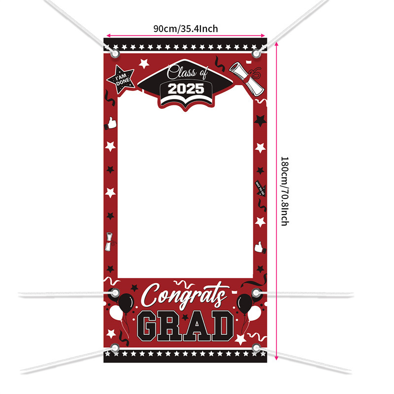 Absolventų iškirptinis durų fotobanneris — poliesteris, vakarėlių stilius, nuotraukų rėmo baneris, vietos dekoravimo rekvizitai