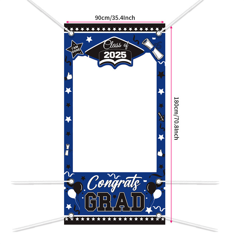Absolventų iškirptinis durų fotobanneris — poliesteris, vakarėlių stilius, nuotraukų rėmo baneris, vietos dekoravimo rekvizitai
