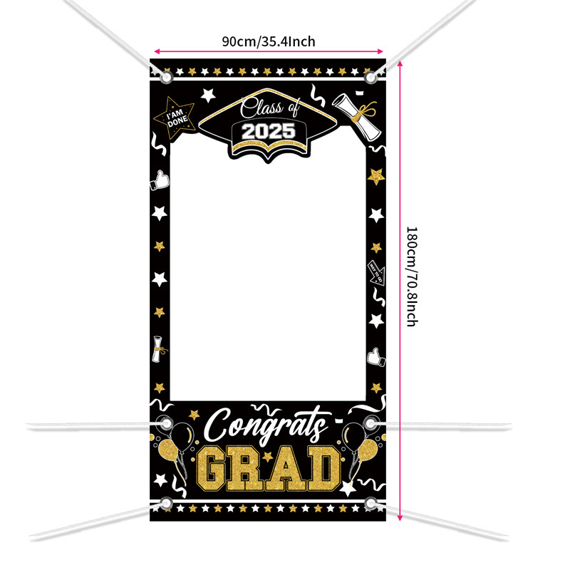 Absolventų iškirptinis durų fotobanneris — poliesteris, vakarėlių stilius, nuotraukų rėmo baneris, vietos dekoravimo rekvizitai