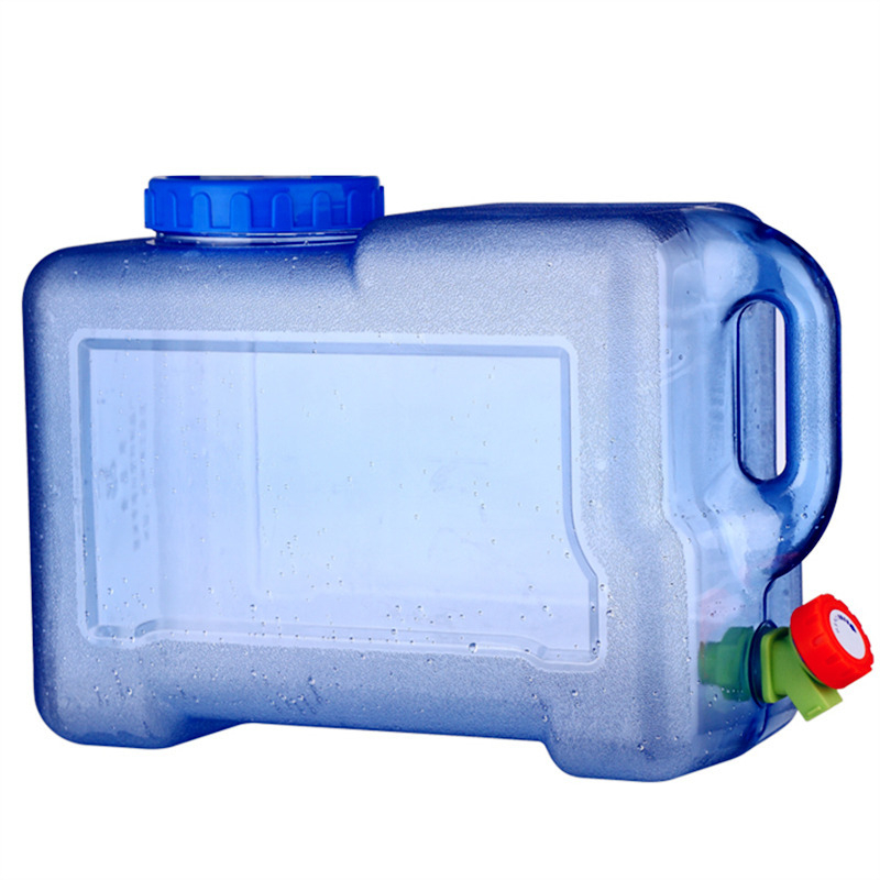 Kvadratinis vandens kibiras lauko kelionėms automobiliu, plastikinis, su čiaupu, plataus burnos atidarymu, vandens saugojimo talpa