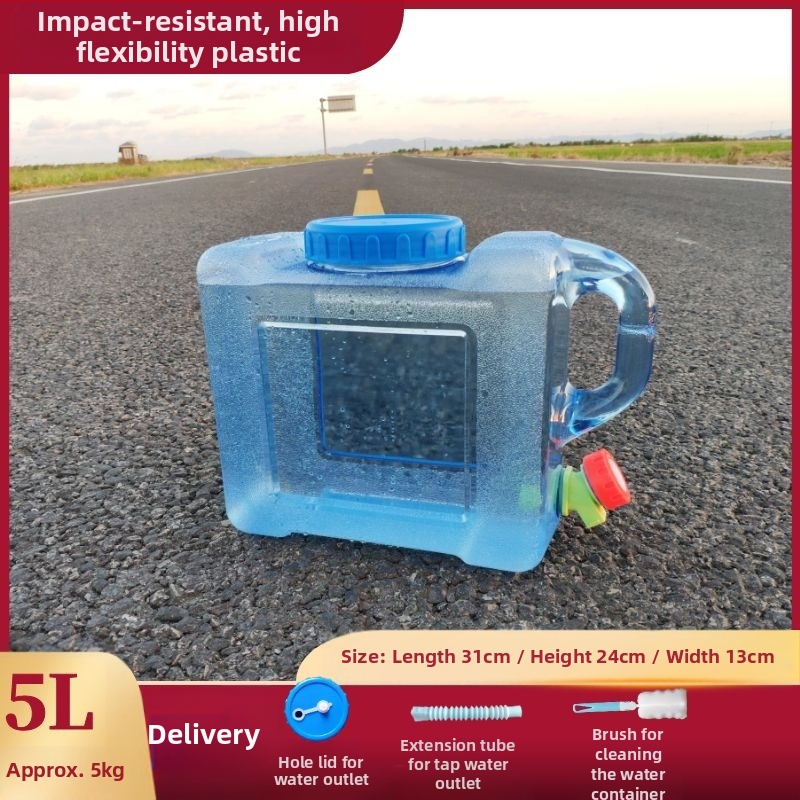 Kvadratinis vandens kibiras lauko kelionėms automobiliu, plastikinis, su čiaupu, plataus burnos atidarymu, vandens saugojimo talpa