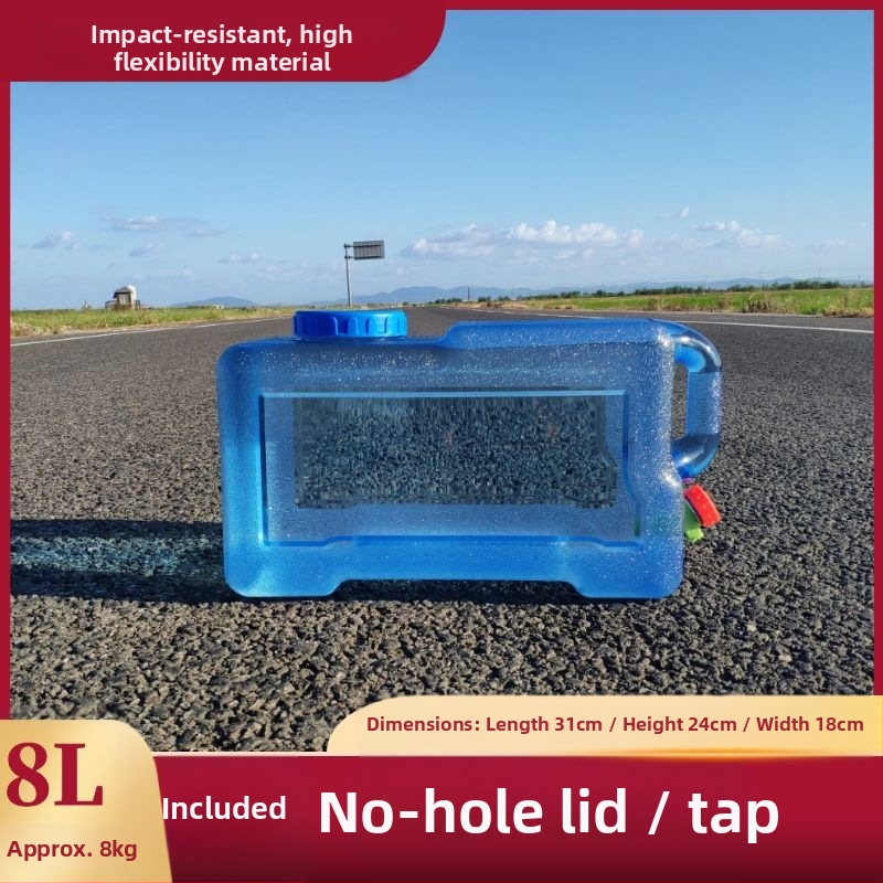 Kvadratinis vandens kibiras lauko kelionėms automobiliu, plastikinis, su čiaupu, plataus burnos atidarymu, vandens saugojimo talpa