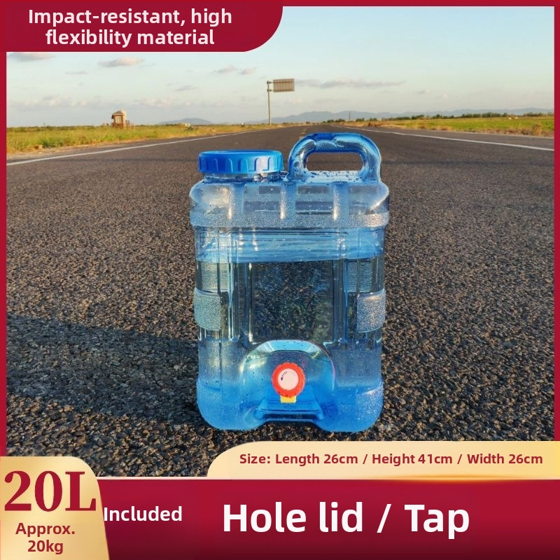 Kvadratinis vandens kibiras lauko kelionėms automobiliu, plastikinis, su čiaupu, plataus burnos atidarymu, vandens saugojimo talpa