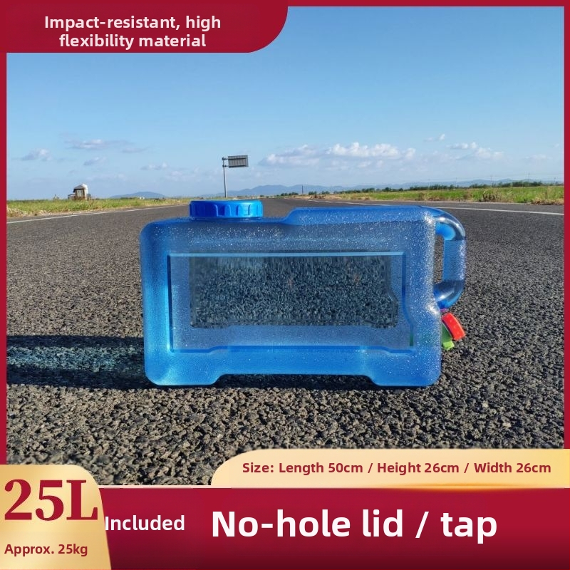 Kvadratinis vandens kibiras lauko kelionėms automobiliu, plastikinis, su čiaupu, plataus burnos atidarymu, vandens saugojimo talpa