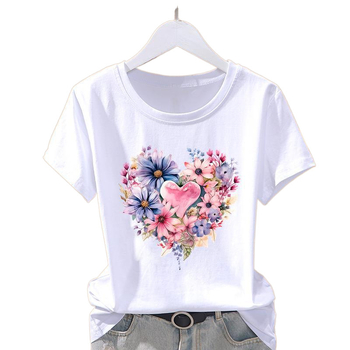 Γυναικεία μπλούζα από modal με φλοράλ εκτύπωση, κοντά μανίκια, στρογγυλός λαιμός, άνετη γραμμή