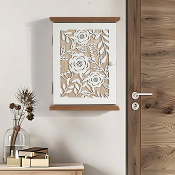 Atslēgu uzglabāšanas kaste, koka, sienas montāža, augu raksts, japāņu stils