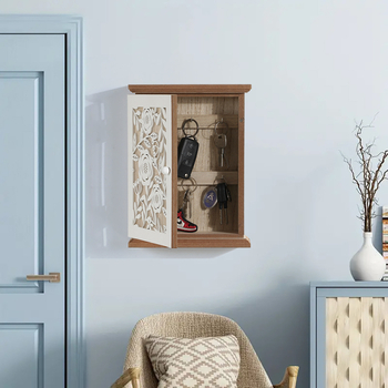 Atslēgu uzglabāšanas kaste, koka, sienas montāža, augu raksts, japāņu stils