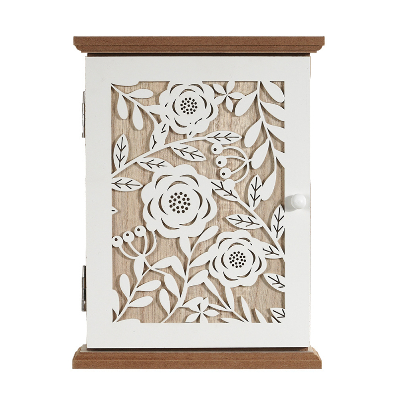 Atslēgu uzglabāšanas kaste, koka, sienas montāža, augu raksts, japāņu stils