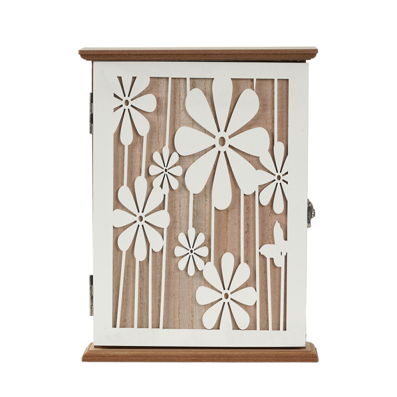 Atslēgu uzglabāšanas kaste, koka, sienas montāža, augu raksts, japāņu stils
