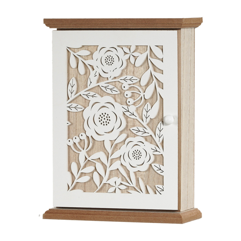 Atslēgu uzglabāšanas kaste, koka, sienas montāža, augu raksts, japāņu stils