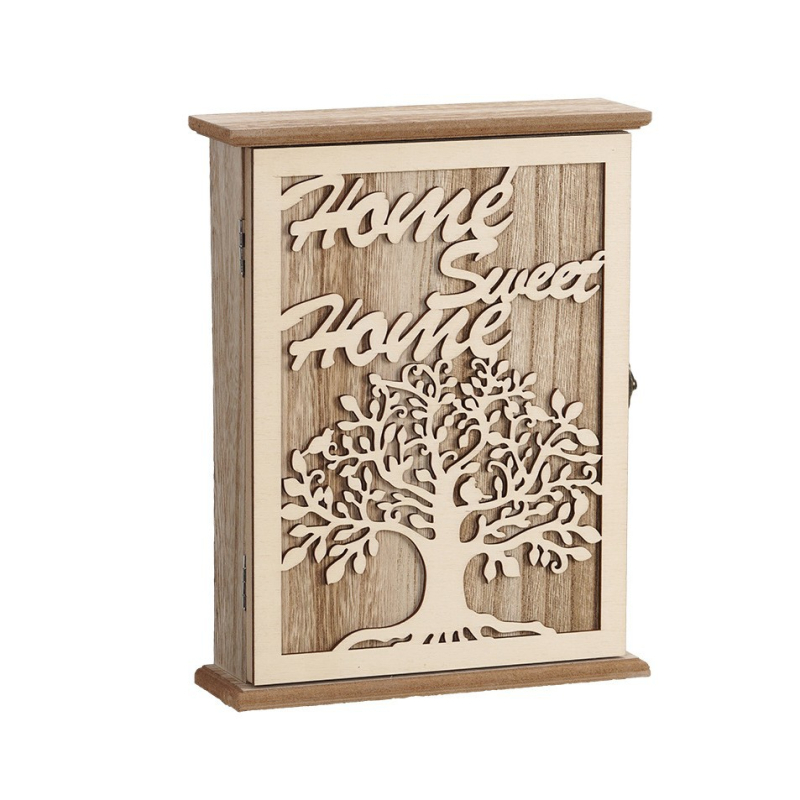 Atslēgu uzglabāšanas kaste, koka, sienas montāža, augu raksts, japāņu stils