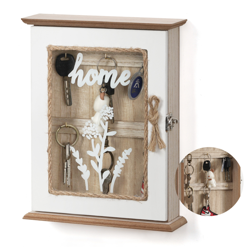 Atslēgu uzglabāšanas kaste, koka, sienas montāža, augu raksts, japāņu stils