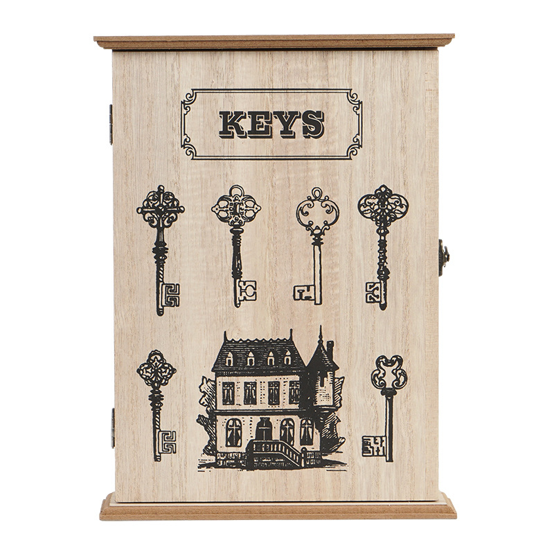 Atslēgu uzglabāšanas kaste, koka, sienas montāža, augu raksts, japāņu stils