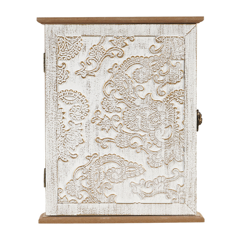 Atslēgu uzglabāšanas kaste, koka, sienas montāža, augu raksts, japāņu stils