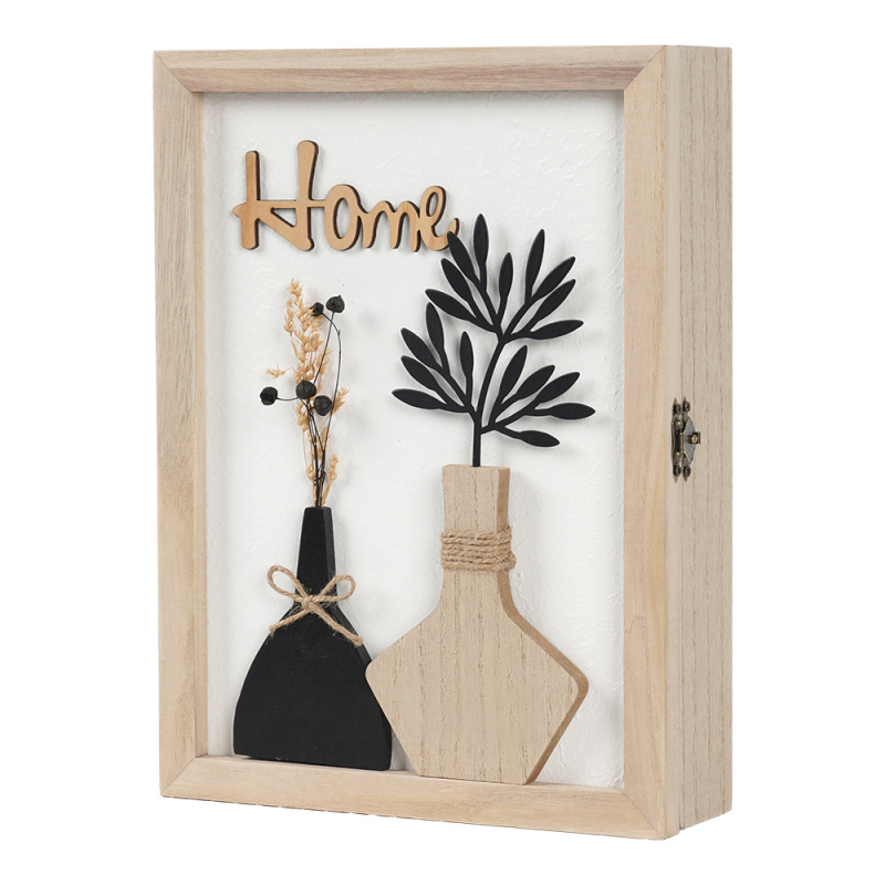 Atslēgu uzglabāšanas kaste, koka, sienas montāža, augu raksts, japāņu stils