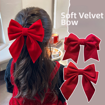 Βελούδινο κλιπ μαλλιών για κορίτσια με μεγάλο φιόγκο, κλιπ ενός κομματιού, κορεατικό στυλ, χειμώνας 2024