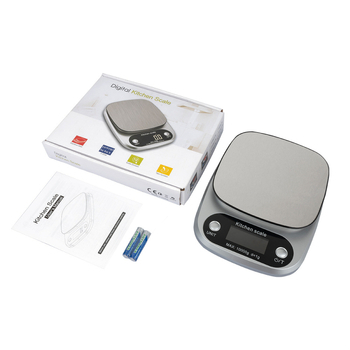 Virtuvės elektroninis svertas K305, 10 kg talpa, korpusas iš nerūdijančio plieno/ABS plastiko/aliuminio, elektroninis matavimas, maitinimas baterijomis (sausai baterijai arba įkraunamai Ličio baterijai).