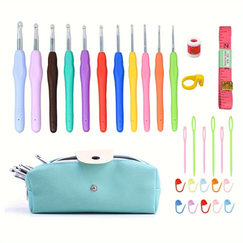 14 dalių Deluxe mezgimo kabliukų rinkinys su ergonomiška minkšta rankena