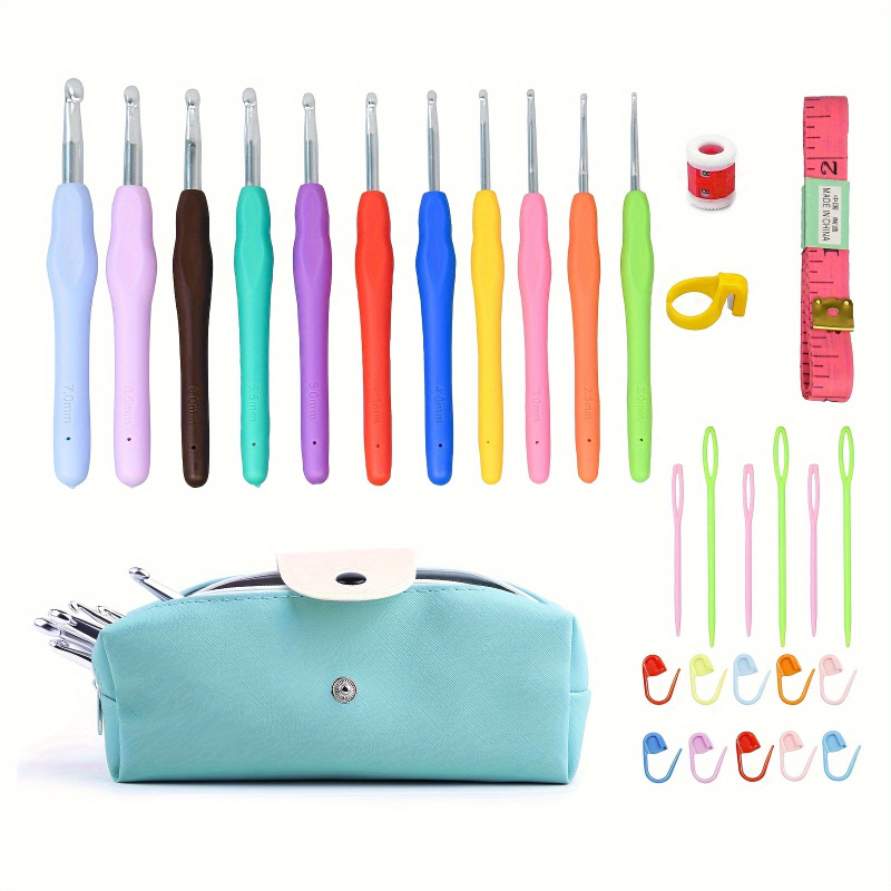 14 dalių Deluxe mezgimo kabliukų rinkinys su ergonomiška minkšta rankena