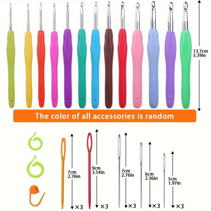 14 dalių Deluxe mezgimo kabliukų rinkinys su ergonomiška minkšta rankena