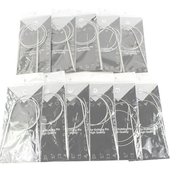 Plieninės apskrito mezgimo adatos rinkinys, ilgiai 120 cm, 80 cm, 65 cm ir 43 cm