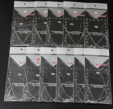 Plieninės apskrito mezgimo adatos rinkinys, ilgiai 120 cm, 80 cm, 65 cm ir 43 cm