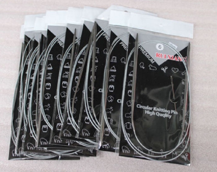 Plieninės apskrito mezgimo adatos rinkinys, ilgiai 120 cm, 80 cm, 65 cm ir 43 cm