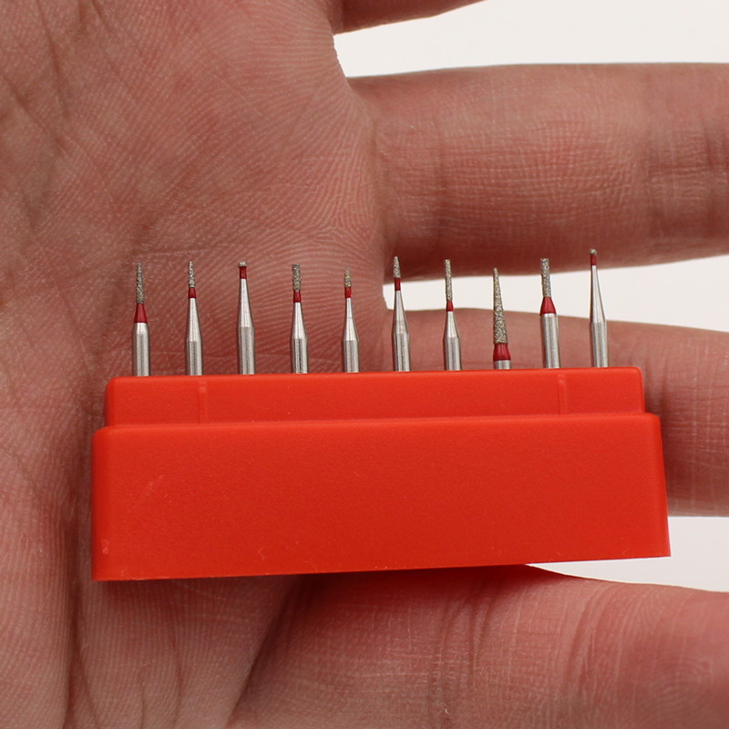 Sada vysokorýchlostných zubných vrtákov s brúsnymi a leštiacimi hlavami, 10 ks v krabičke, pre dospelých