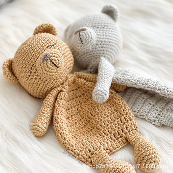 Kézzel készített horgolt medve plüss – testre szabható rajzok szerint, PP gyapot töltés, gyapjú plüss, 0–3 éveseknek