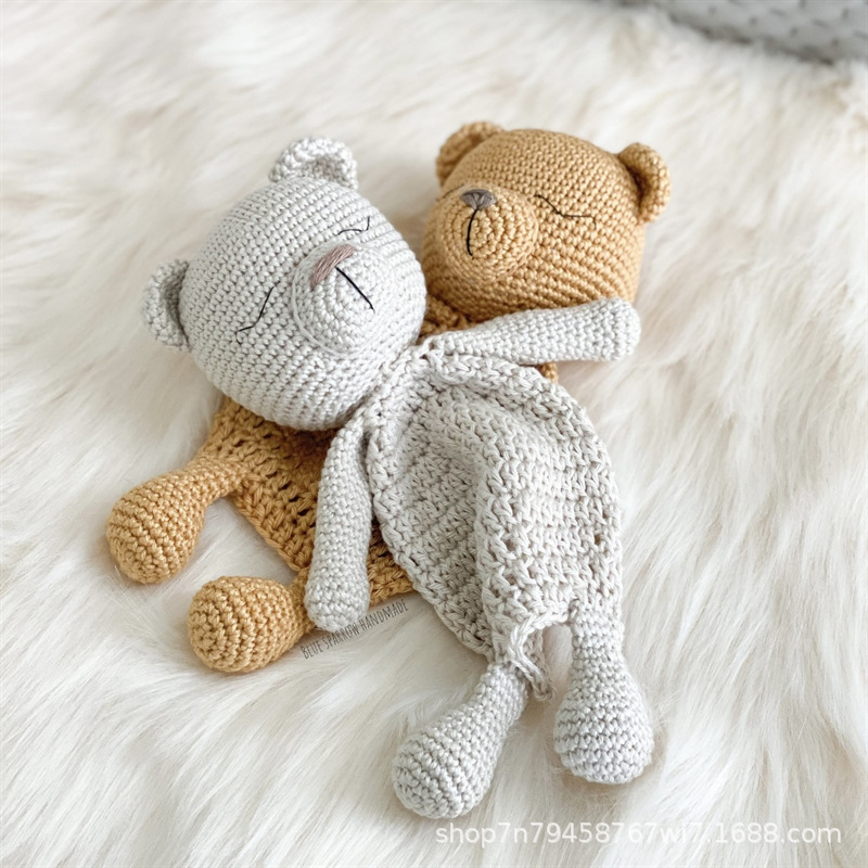 Kézzel készített horgolt medve plüss – testre szabható rajzok szerint, PP gyapot töltés, gyapjú plüss, 0–3 éveseknek