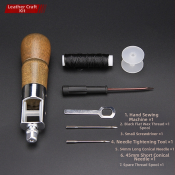 Σετ εργαλείων ραψίματος δέρματος – 7 τεμάχια, κατασκευή από σίδηρο και πλαστικό, Jinbao (7 τεμάχια • σίδηρος + πλαστικό • Jinbao)