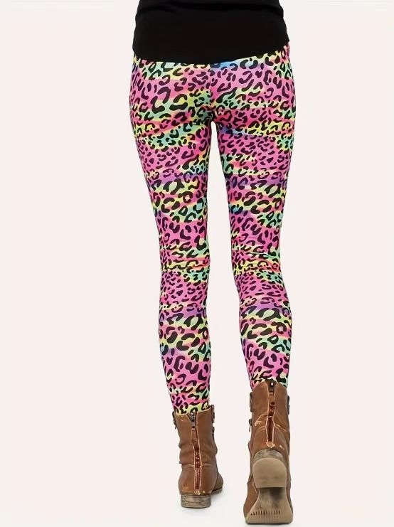 Leoparda printa legingi ar augstu jostu, augstu elastību un sēžamvietas pacēlēšanas efektu
