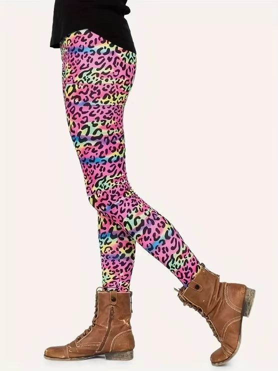 Leoparda printa legingi ar augstu jostu, augstu elastību un sēžamvietas pacēlēšanas efektu