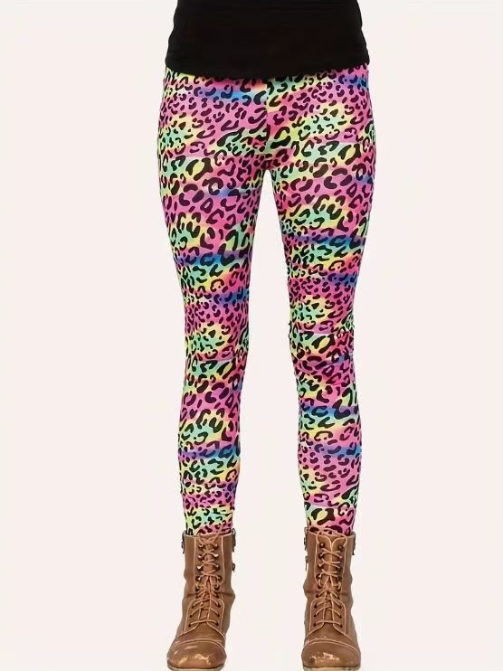 Leoparda printa legingi ar augstu jostu, augstu elastību un sēžamvietas pacēlēšanas efektu