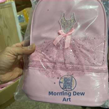 Vaikų šokių sporto krepšys, PU oda, atspari vandeniui, modelis 023-1, gėlių raštas, vidaus sportui