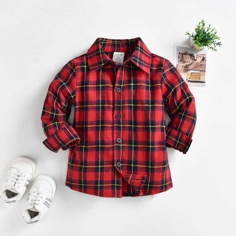 Vaikų langeliais margintas marškiniai-kardiganas su ilgomis rankovėmis, 97% medvilnė, amžius 3–8 metai