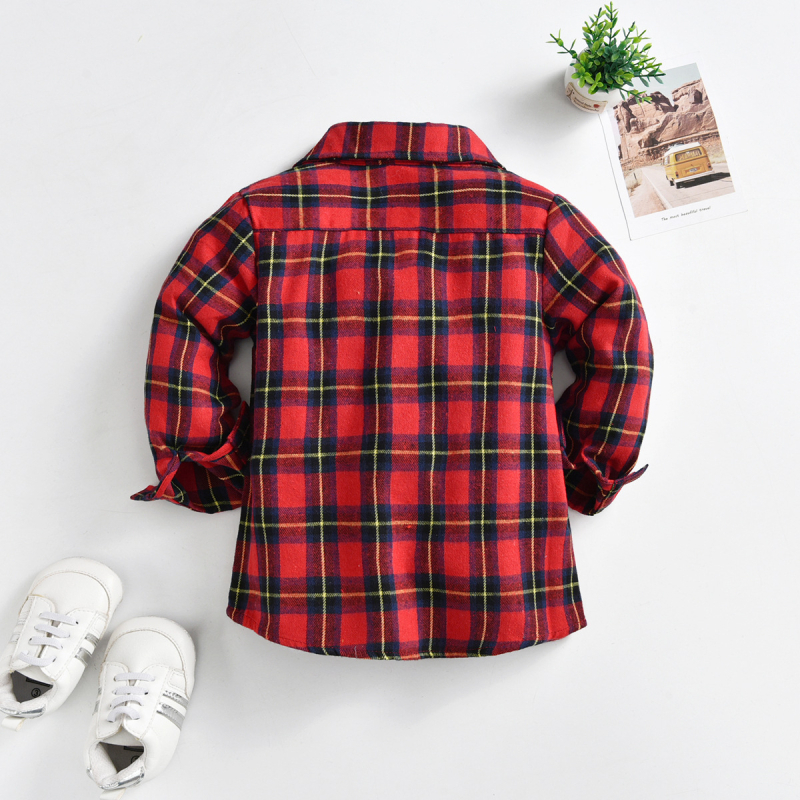 Vaikų langeliais margintas marškiniai-kardiganas su ilgomis rankovėmis, 97% medvilnė, amžius 3–8 metai