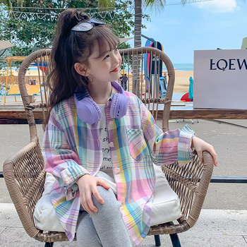 Mergaitei dryžių palaidinė, Korėjiško stiliaus, ilgomis rankovėmis, medvilnės tops pavasariui ir rudeniui, 3–8 metų amžiaus grupė (Pavasaris 2025)