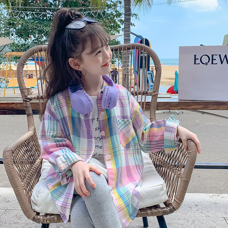 Mergaitei dryžių palaidinė, Korėjiško stiliaus, ilgomis rankovėmis, medvilnės tops pavasariui ir rudeniui, 3–8 metų amžiaus grupė (Pavasaris 2025)