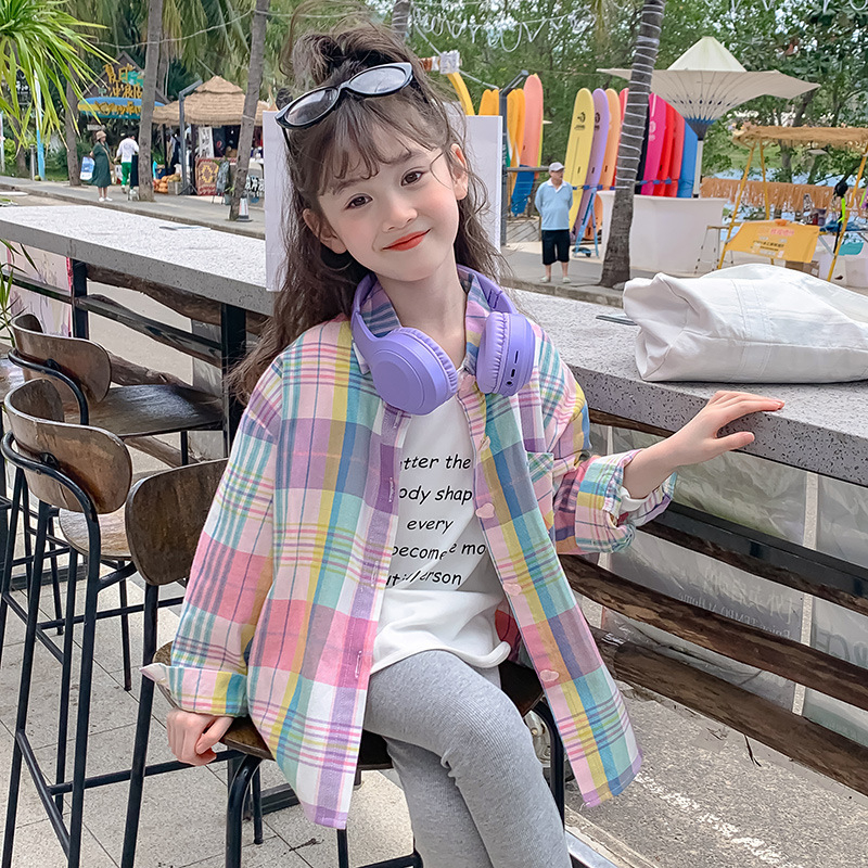 Mergaitei dryžių palaidinė, Korėjiško stiliaus, ilgomis rankovėmis, medvilnės tops pavasariui ir rudeniui, 3–8 metų amžiaus grupė (Pavasaris 2025)